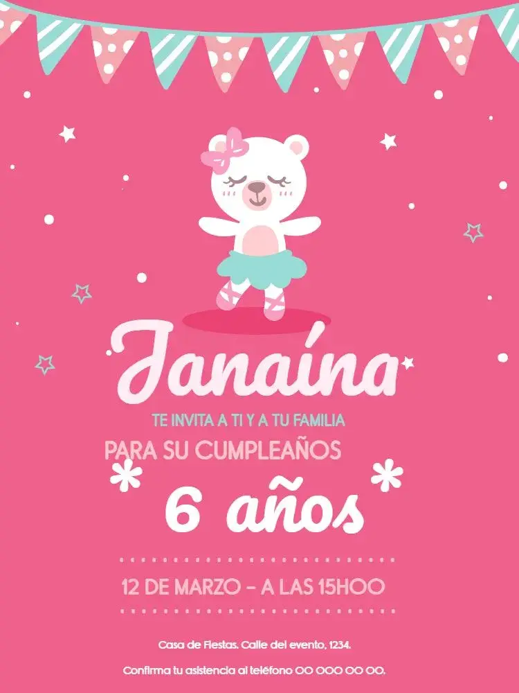 Invitación Celebración Osita Niña editable y personalizable