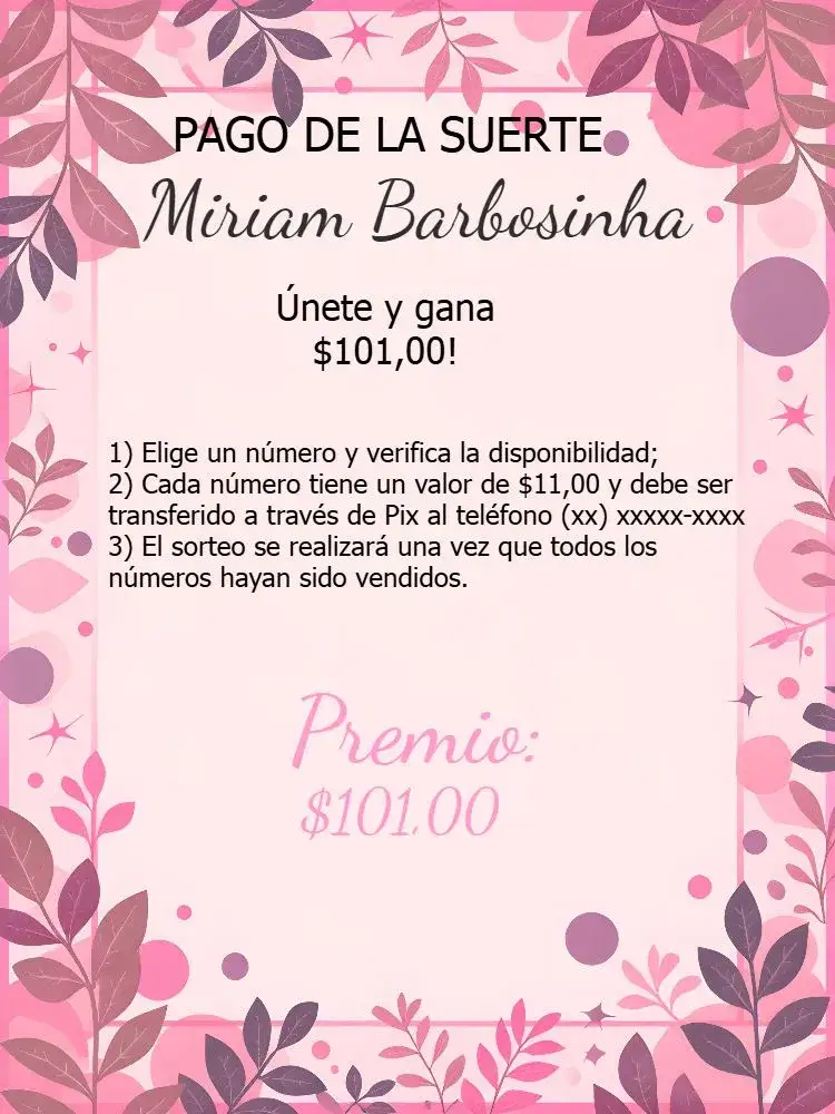 Invitación Pix De La Suerte Rifa – tema Cartones floral, moderno, colorido, divertido, alegre