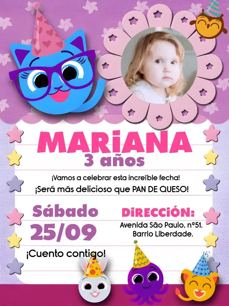 Invitación Bolofofos Con Foto Negro