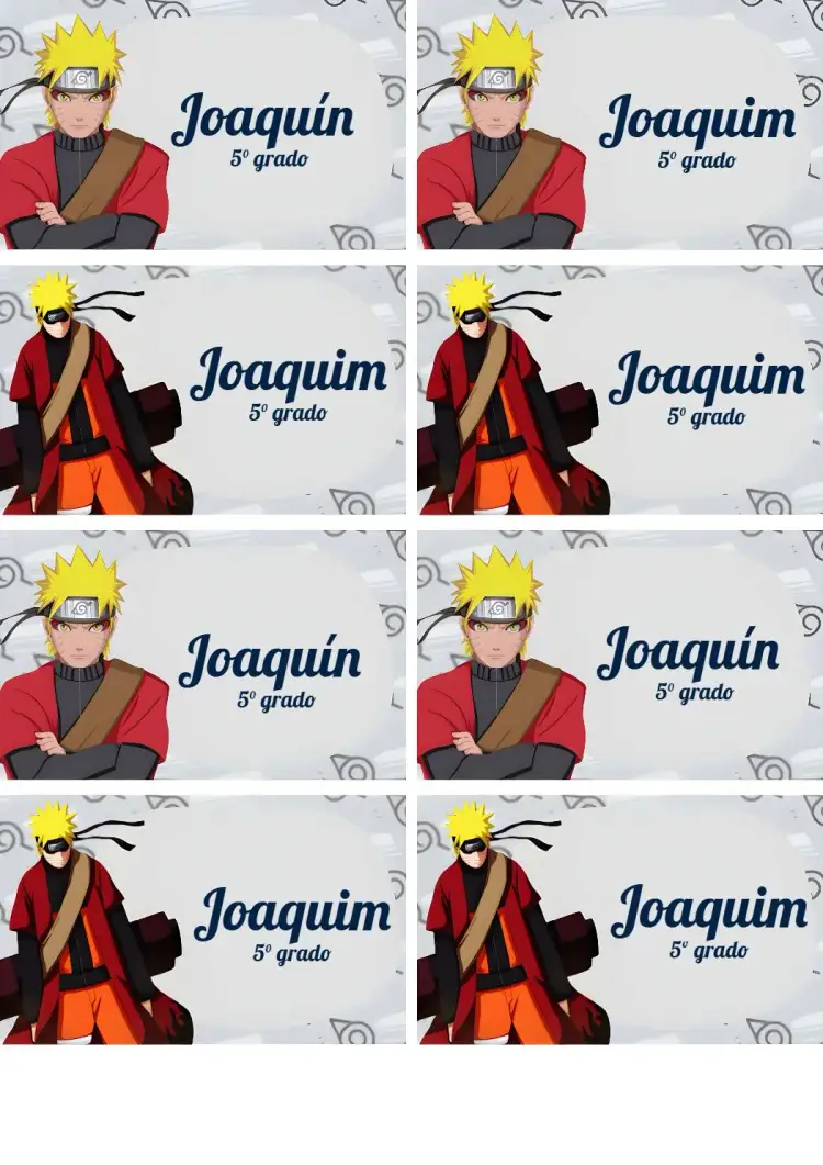 Invitación Etiqueta Escolar Naruto Folha – tema Cumpleaños Infantil ninja, anime, gris, moderno, divertido, colorido