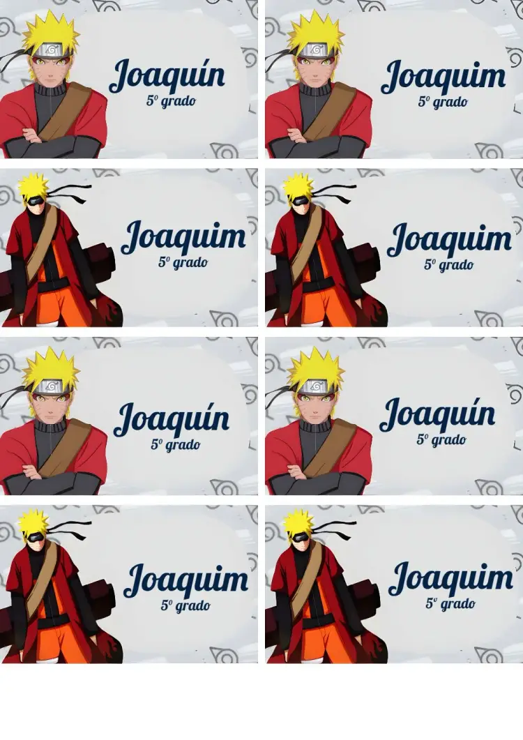 Invitación Etiqueta Escolar Naruto Folha