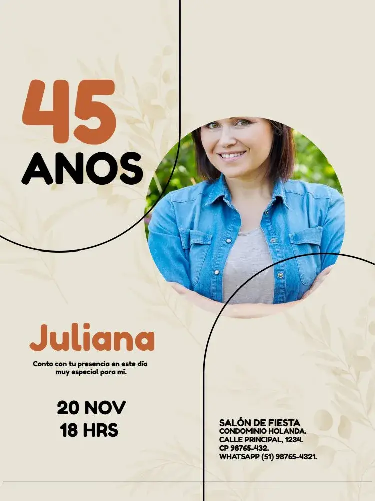 Invitación 45 Años Con Foto Beige