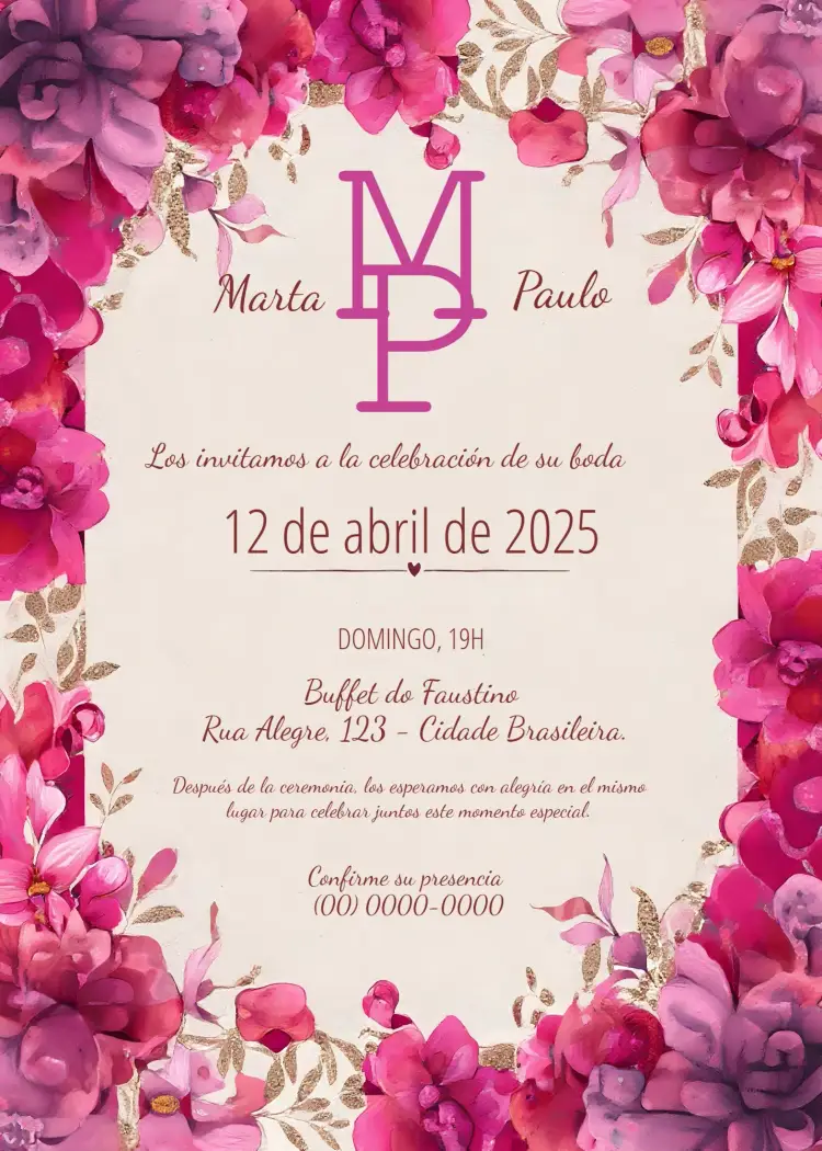 Invitación Boda Floral Magenta