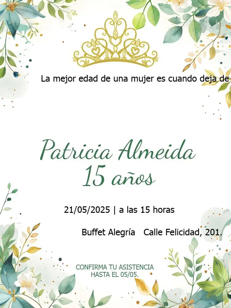 Invitación 15 Años Acuarela Floral editable y personalizable