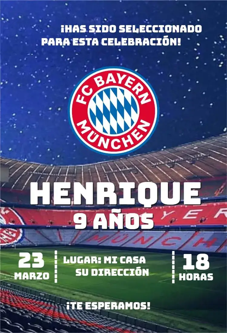 Invitación Bayern de Múnich 4 – tema Cumpleaños fútbol, moderno, colorido, juvenil, deportivo