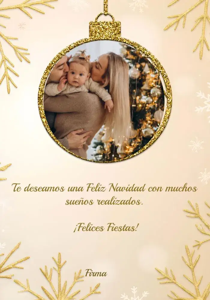 Invitación Tarjeta Feliz Navidad Dorada con Foto de Celebración – tema Fechas Conmemorativas dorado, brillante, festivo, elegante, moderno
