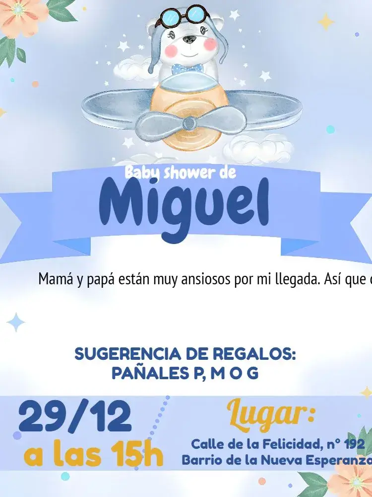 Invitación Baby Shower Aviator Teddy Bear White