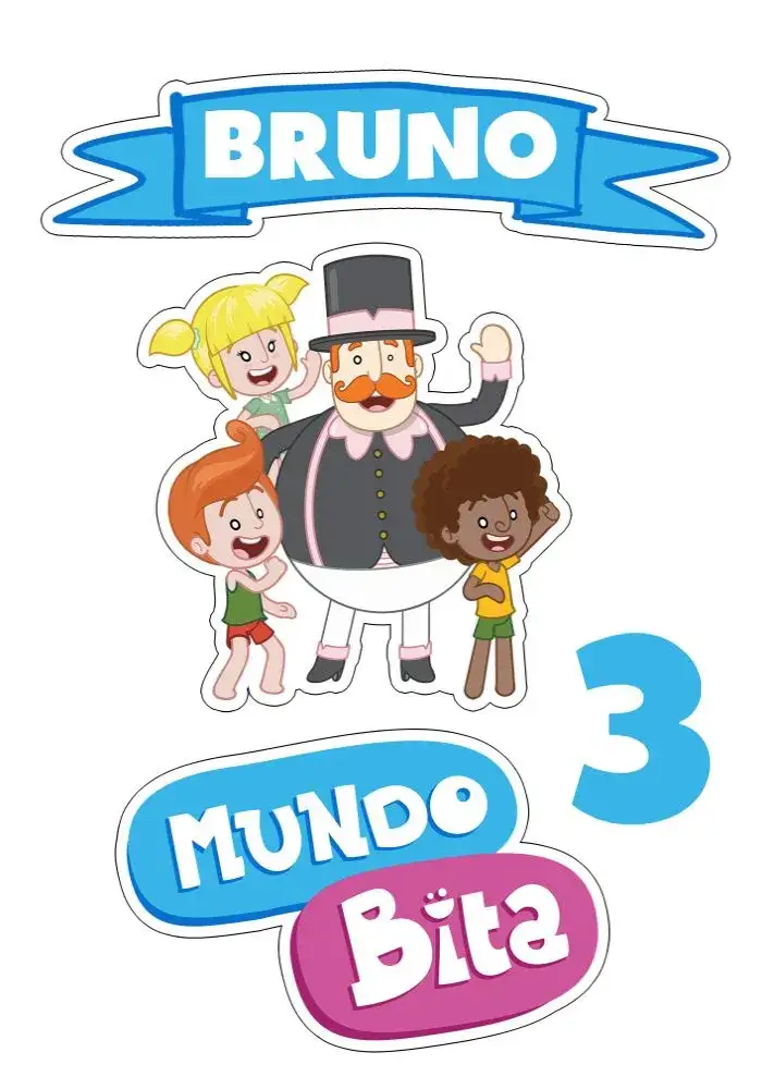 Invitación Topo De Pastel Mundo Bita Virtual – tema Topper de torta colorido, divertido, infantil, temático, alegre