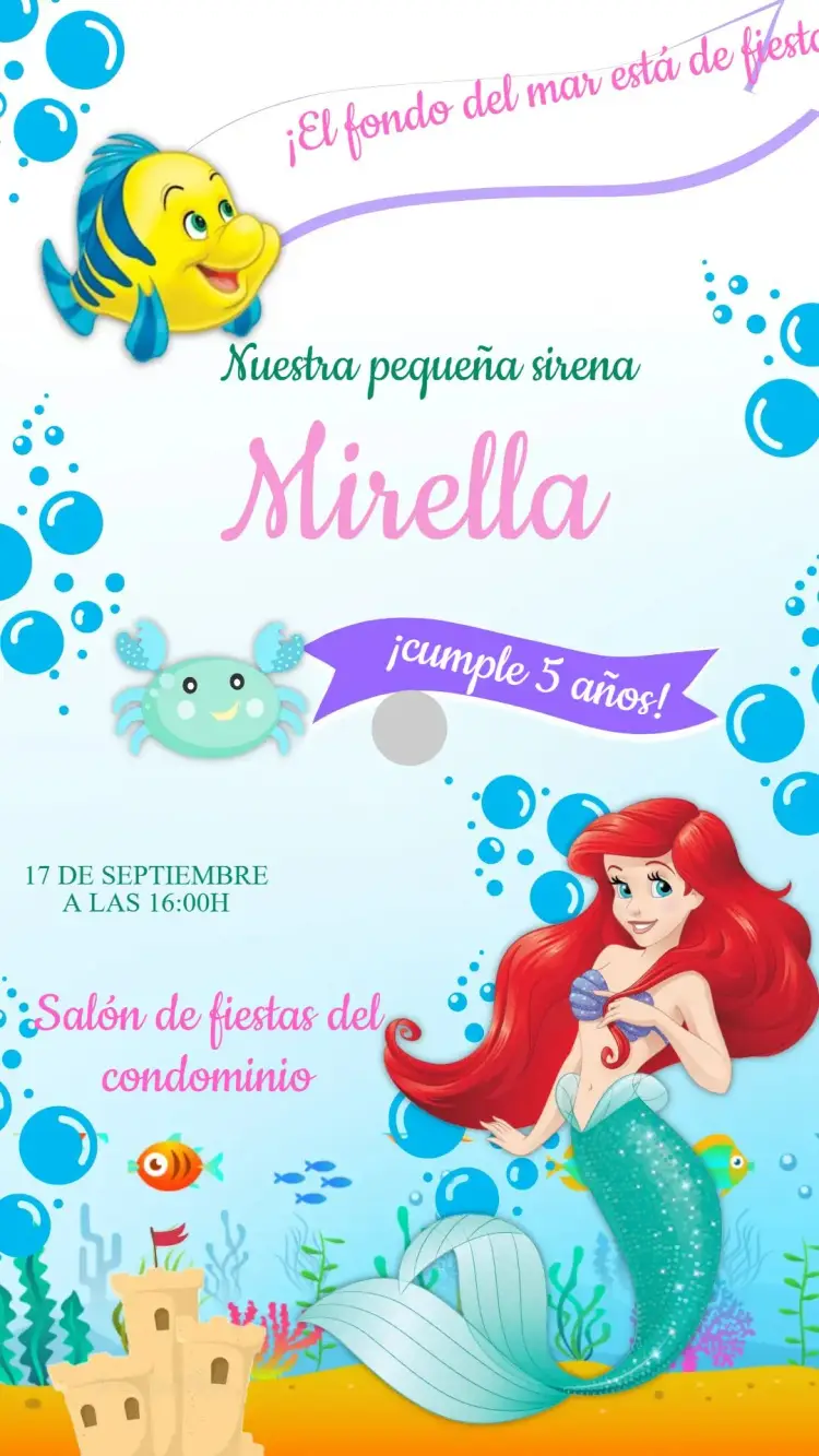 Invitación Cumpleaños La Sirenita Ariel