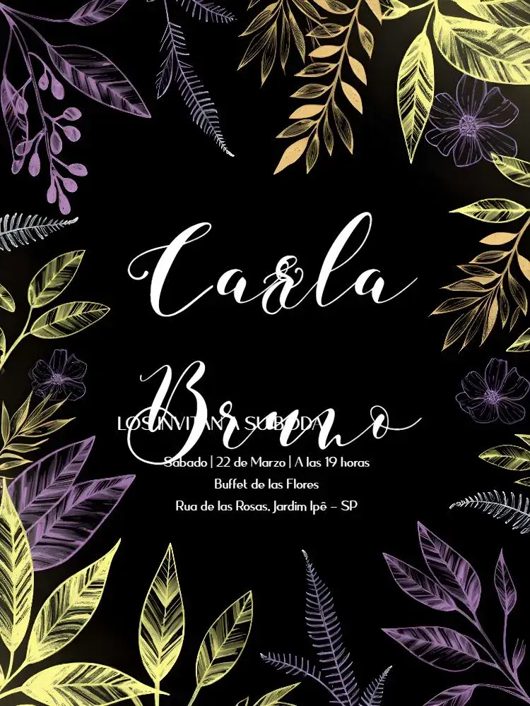 Invitación Boda Follaje Colorido Negro