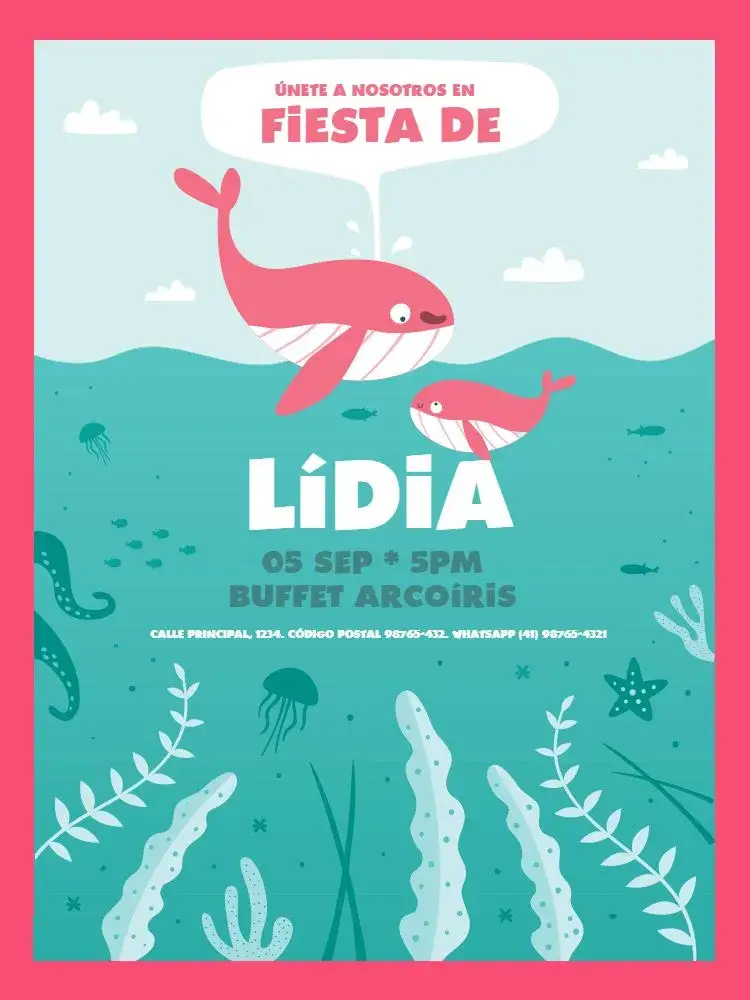 Invitación S De Ballena Verde Rosa