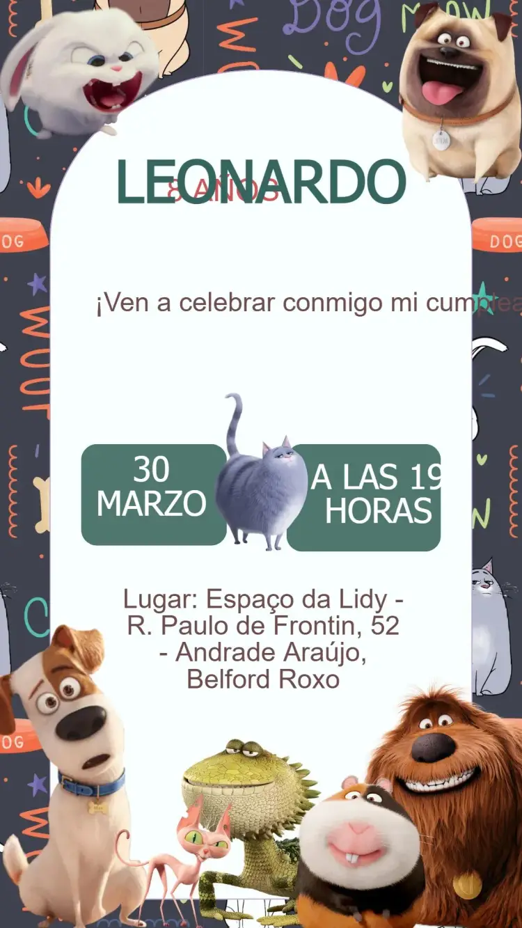 Invitación Cumpleaños Mascotas