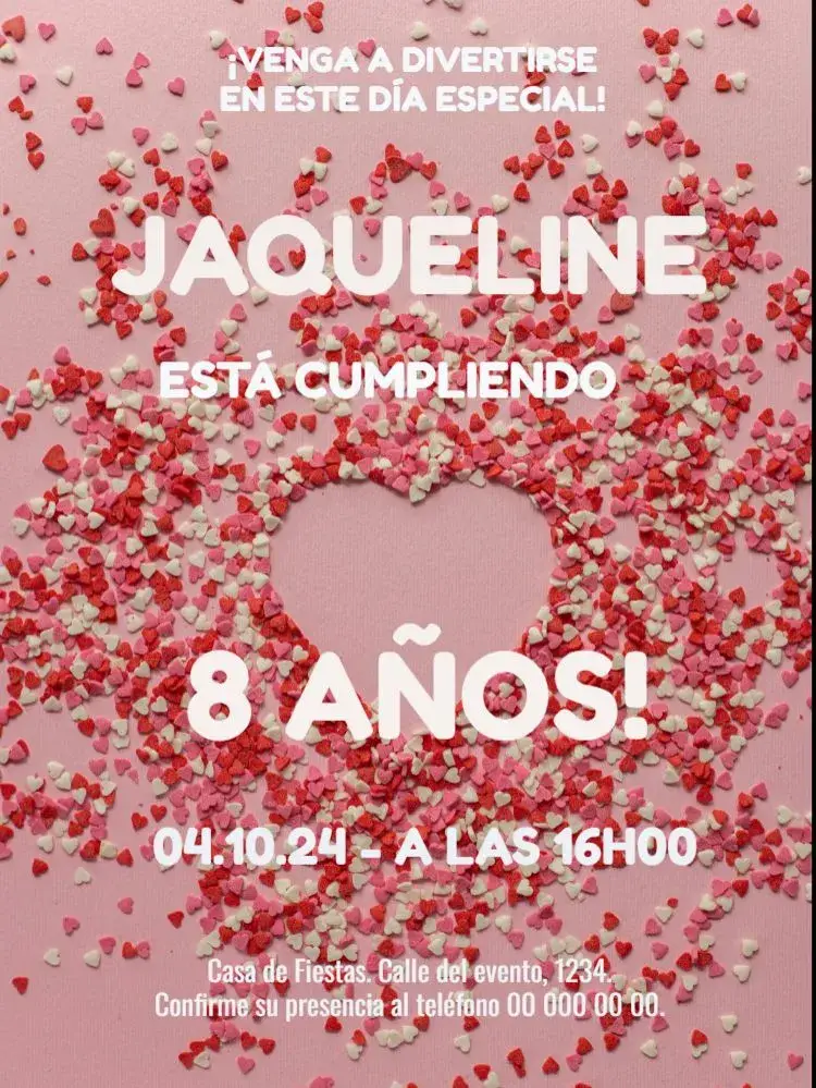 Invitación Marco de Corazón Infantil editable y personalizable