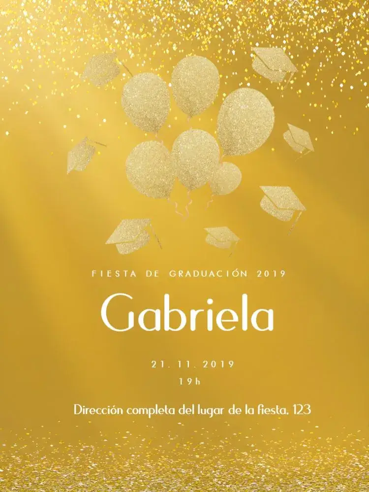 Invitación Graduación Glitter – tema Graduación negro, dorado, purpurina, moderno, festivo, elegante