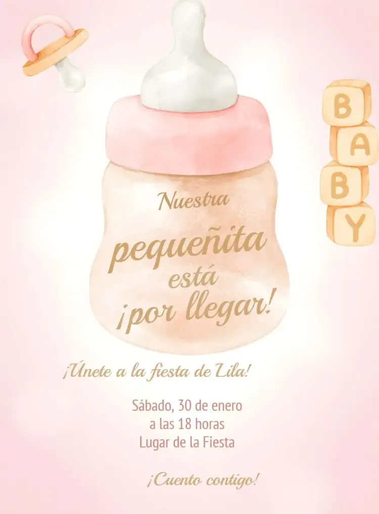 Invitación Baby Shower Niña Pañales – tema Baby Shower acuarela, rosa y blanco, delicado, infantil, femenino, divertido