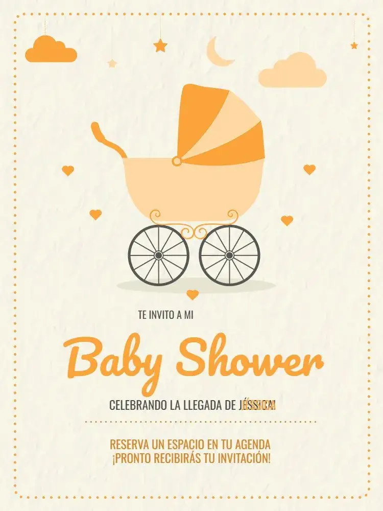 Invitación Tarjeta De Baby Shower Para Whatsapp Cochecito – tema Tarjeta delicado, lúdico, amarelo, infantil, moderno, blanco y azul