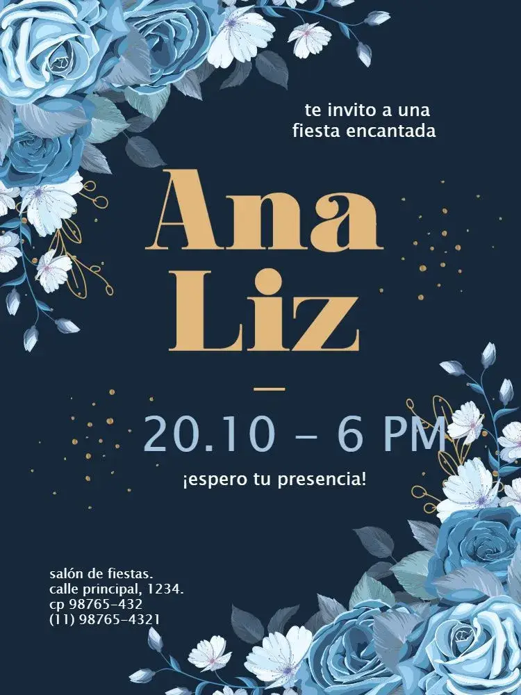 Invitación Jardín Encantado Digital de Lujo Azul Floral