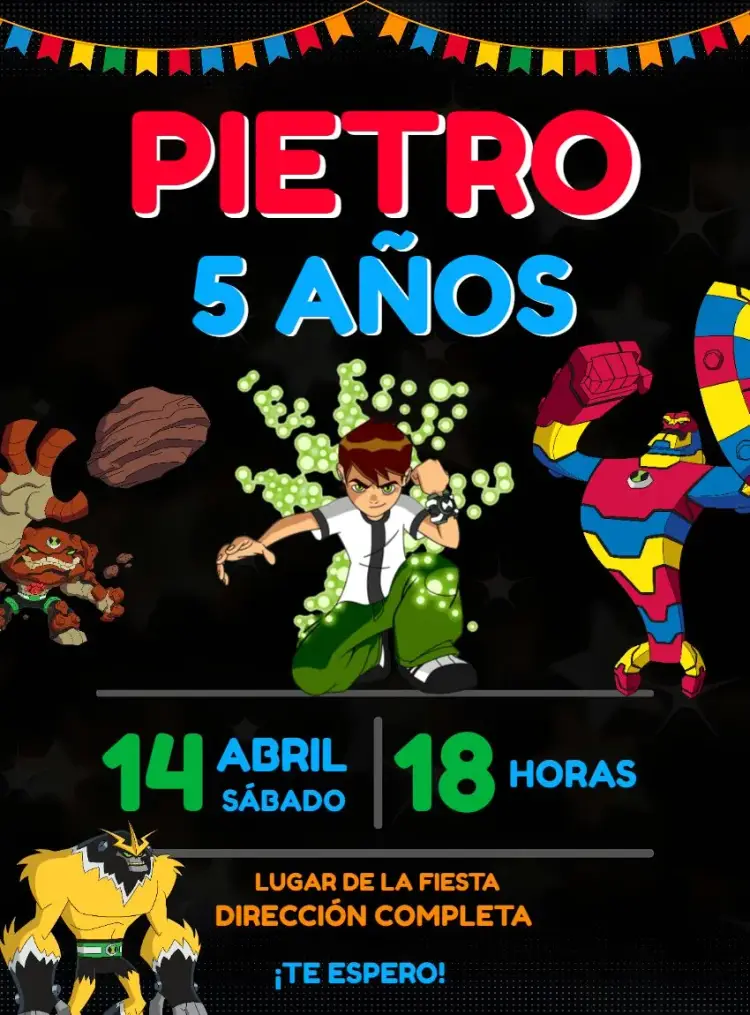 Invitación Ben 10 Infantil editable y personalizable
