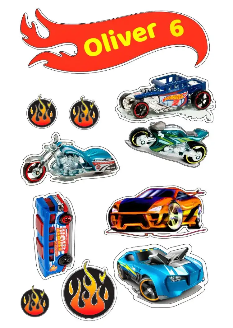 Invitación Topper de Pastel Hotwheels Carros – tema Topper de torta colorido, moderno, temático, divertido, infantil