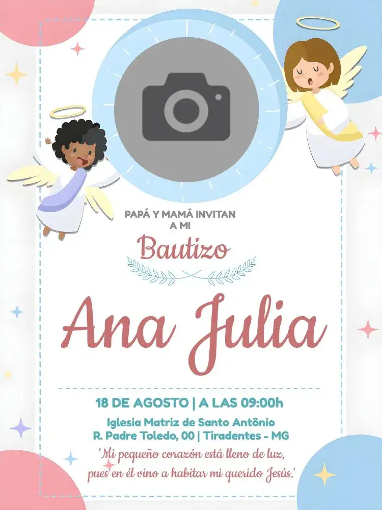 Invitación Bautizo Con Foto Rosa – tema Bautismo rosa, delicado, ángeles, floral, minimalista, moderno