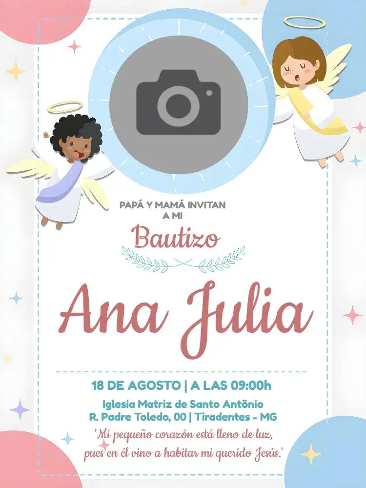 Invitación Bautizo Con Foto Rosa