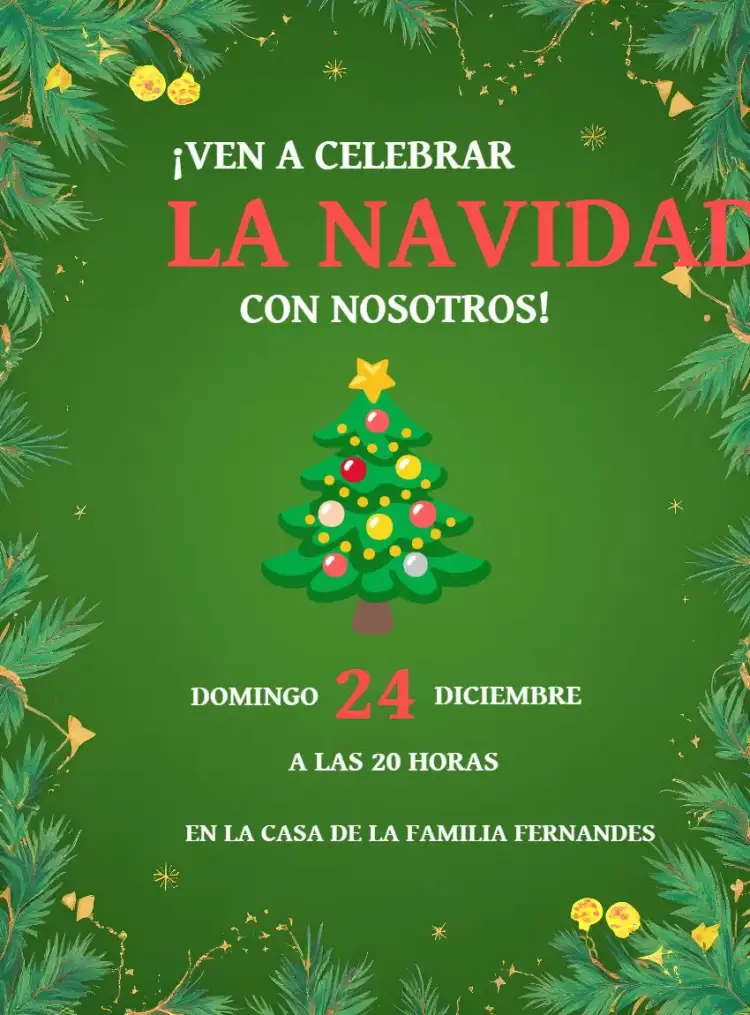 Invitación Fiesta De Navidad En Familia Cena – tema Fechas Conmemorativas festivo, navideño, colorido, clásico, alegre, familiar