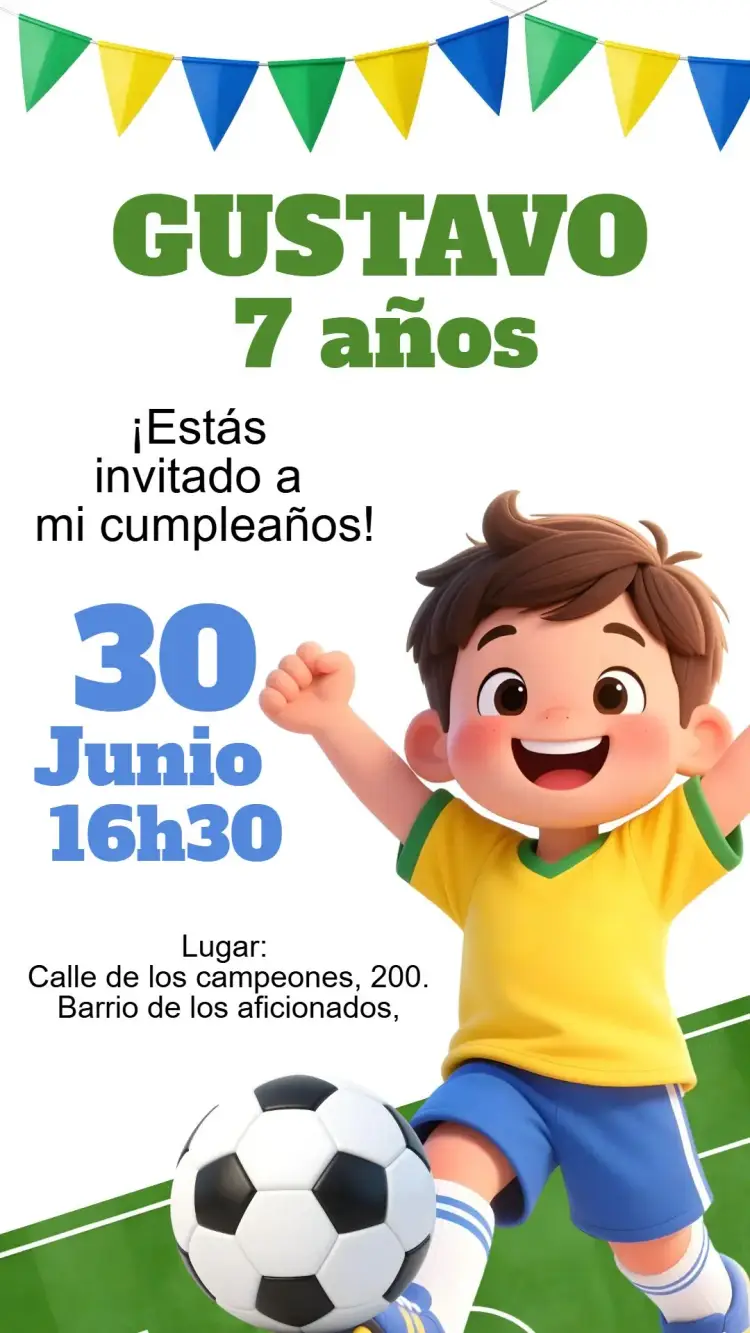 Invitación digital niño fútbol Brasil Copa del Mundo
