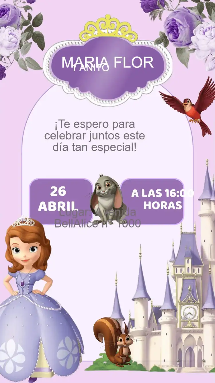 Invitación Cumpleaños Princesita Sofía