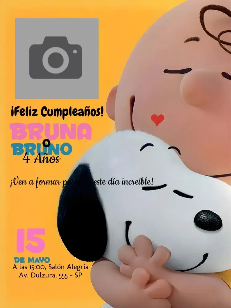 Invitación Snoopy y la Pandilla de Charlie Brown con Foto Blanco