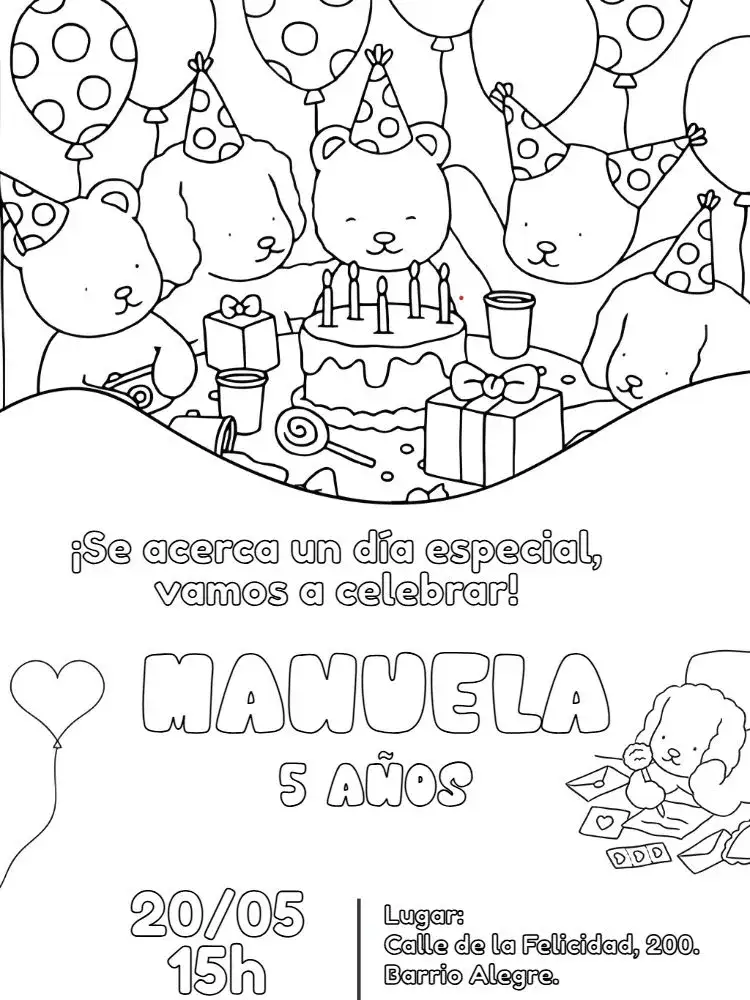 Invitación Bobbie Goods Colorear – tema Cumpleaños Infantil colorido, divertido, lúdico, infantil, creativo, temático