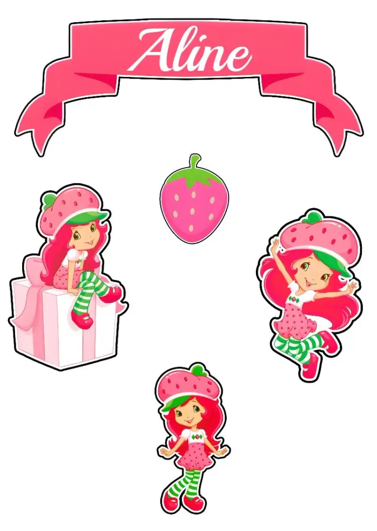 Invitación Topo De Pastel Fresa Fresca – tema Topper de torta rosa, verde, dulce, infantil, colorido, divertido