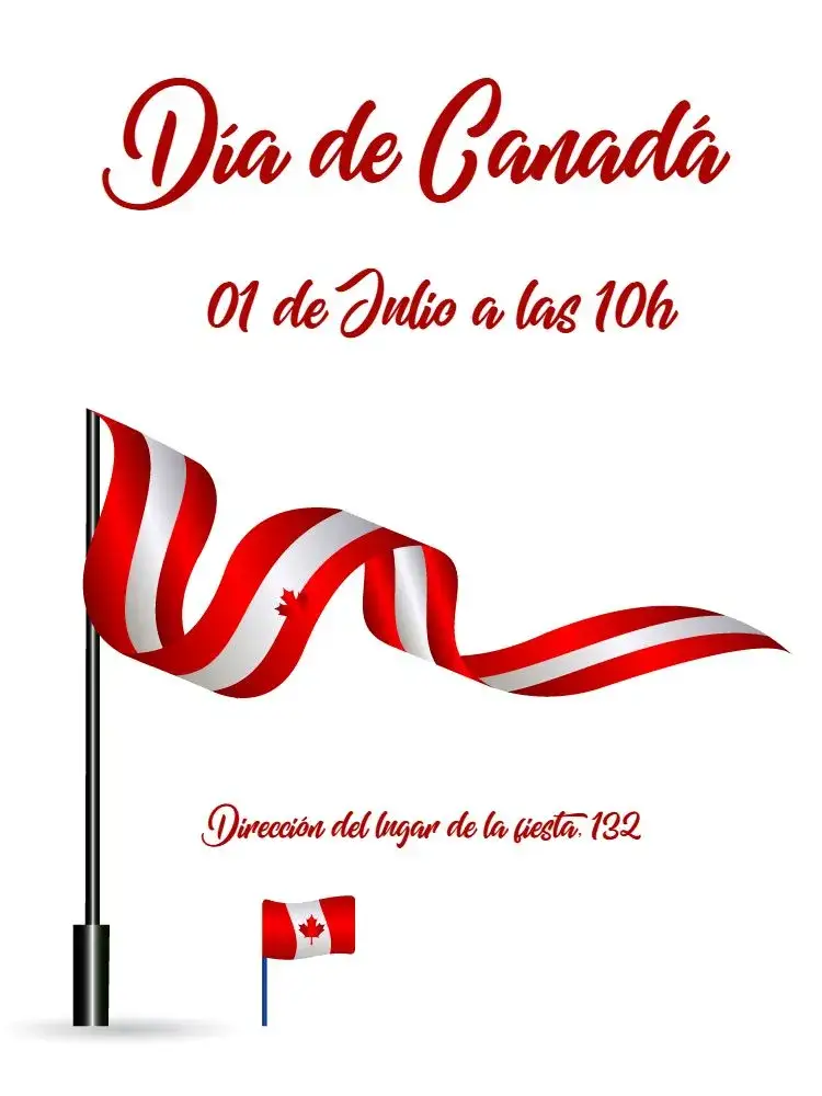 Invitación Día De Canadá Feriado – tema Fechas Conmemorativas colores rojos y blancos, elementos de la bandera de Canadá, estilo moderno, diseño festivo, ilustraciones culturales, tipografía audaz