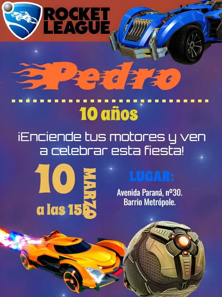 Invitación Rocket League Carro