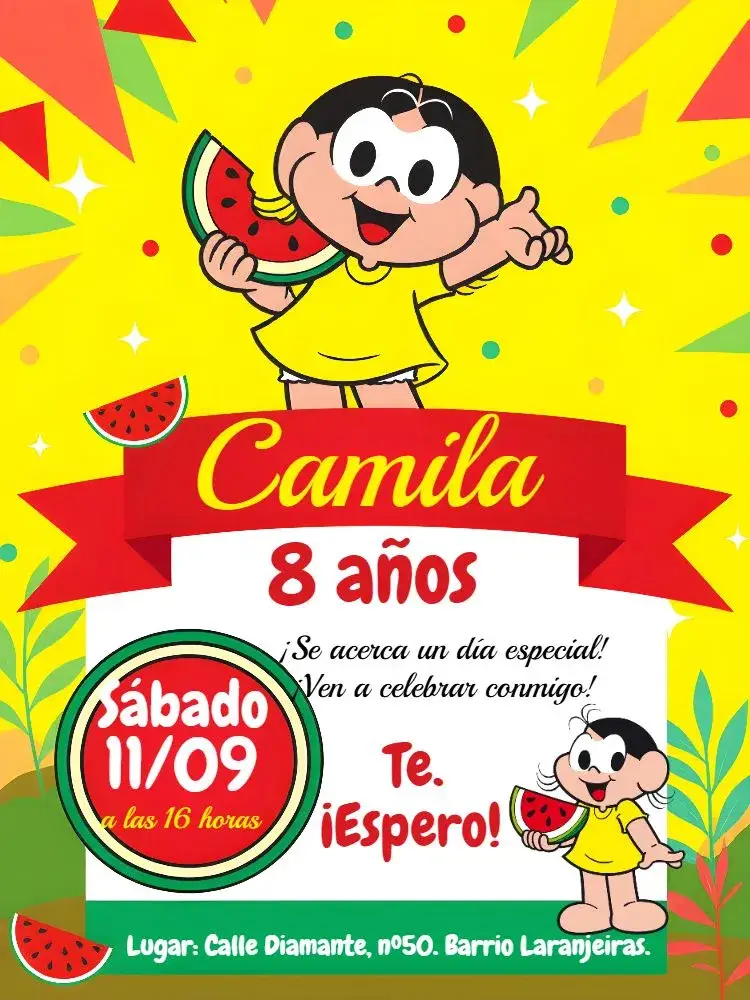 Invitación Magali Melancia editable y personalizable