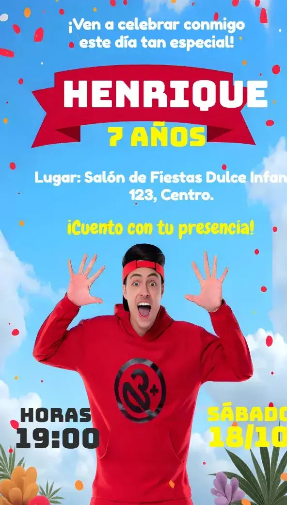 Invitación Enaldinho Arte – tema Más buscados rojo, divertido, joven, colorido, temático, animado