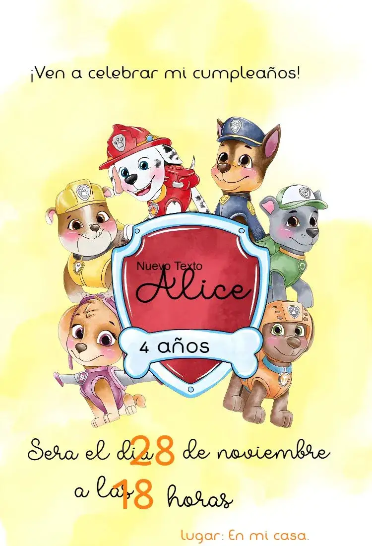 Invitación Invitación cumpleaños infantil Patrulla Canina – tema Cumpleaños Infantil colorido, aventura, infantil, temático, divertido, animado