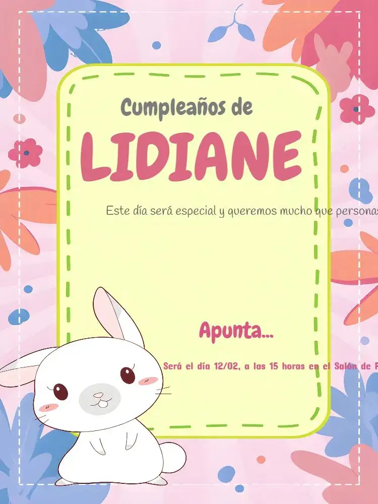 Invitación Conejito Infantil Rosa – tema Cumpleaños Infantil lindo, colorido, divertido, infantil, lúdico