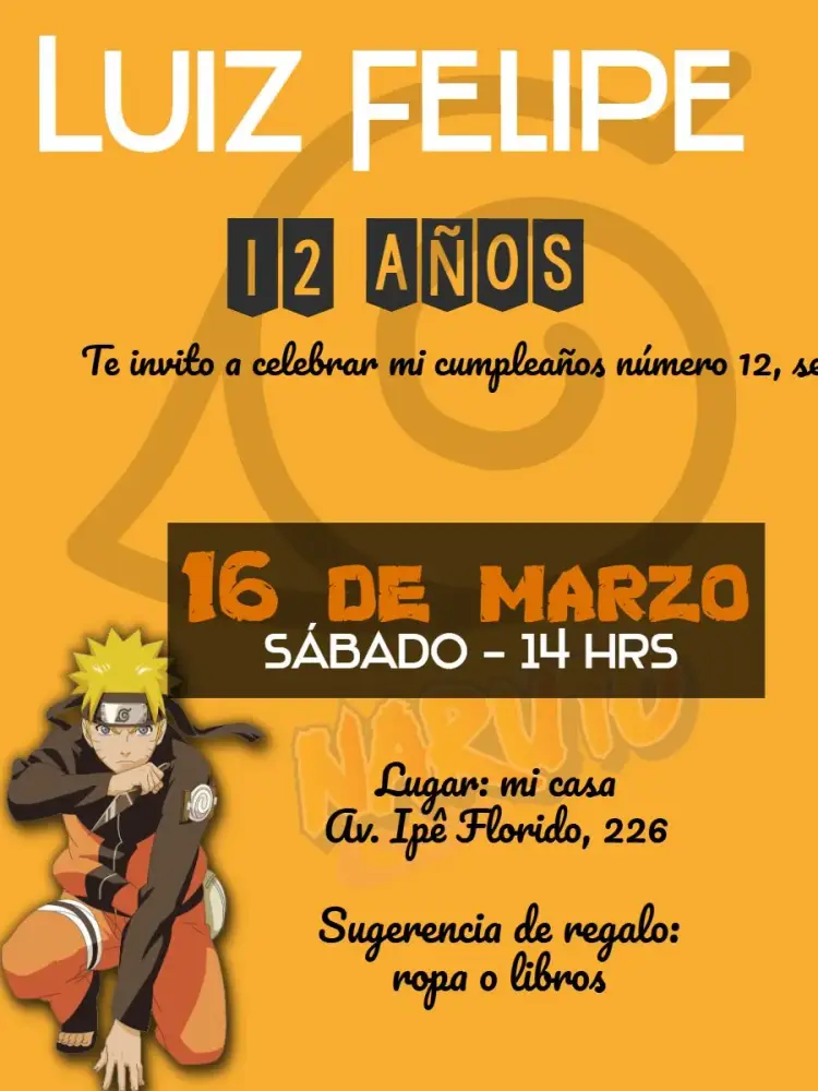 Invitación Naruto Amarillo