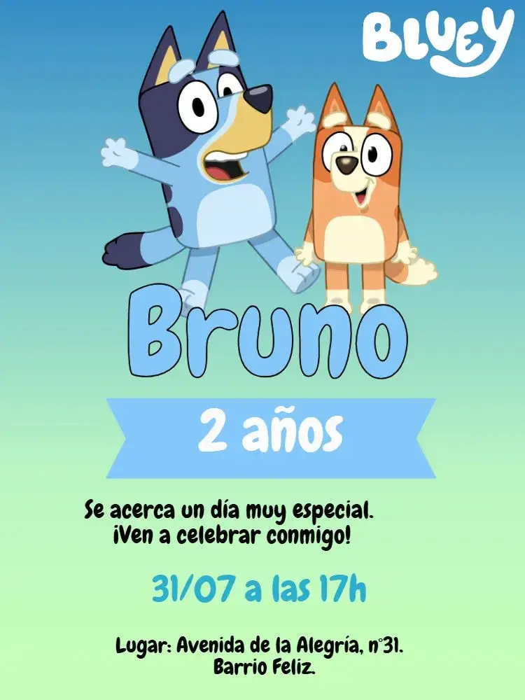 Invitación Bluey y Bingo Dibujo