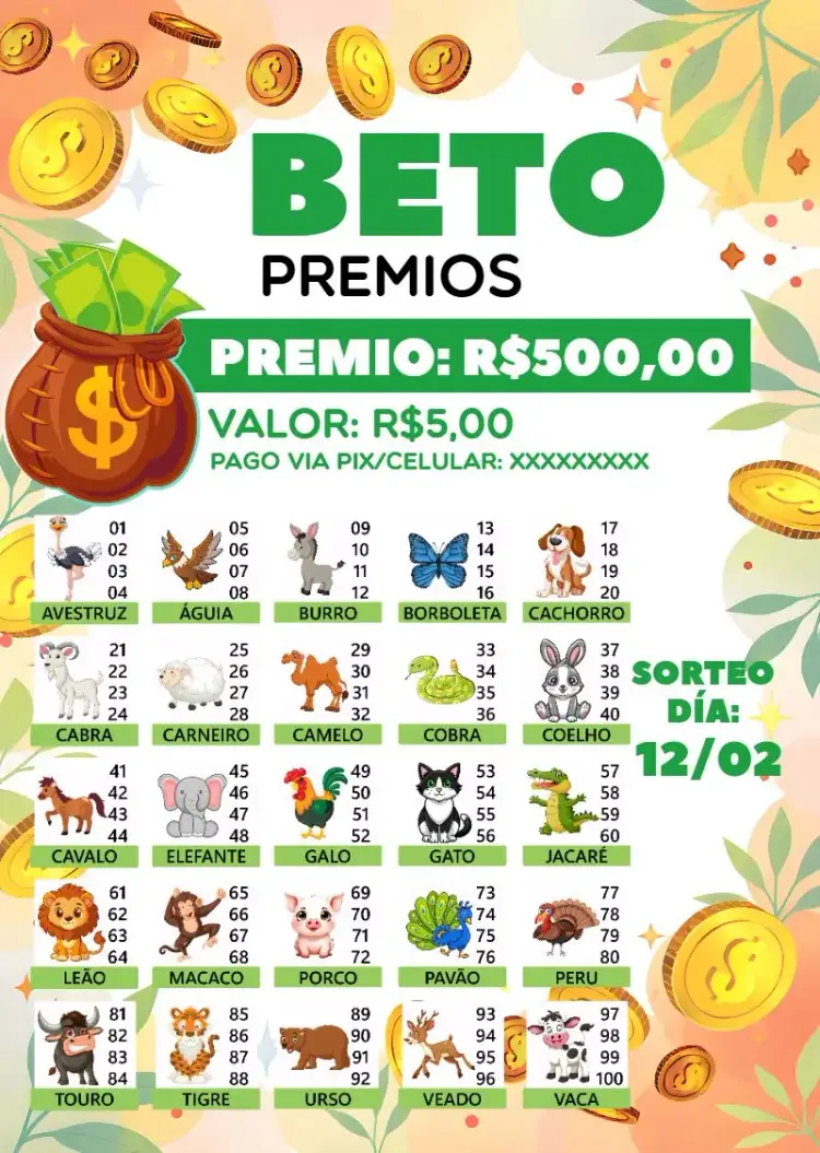 Invitación Rifa De Bicho Premiações Premiacoes – tema Cartones colorido, divertido, juegos de azar, moderno, animales, festivo