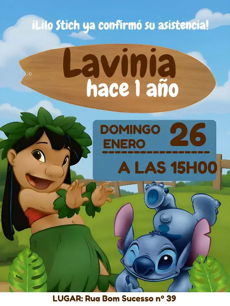 Invitación Lilo Y Stitch Colorido