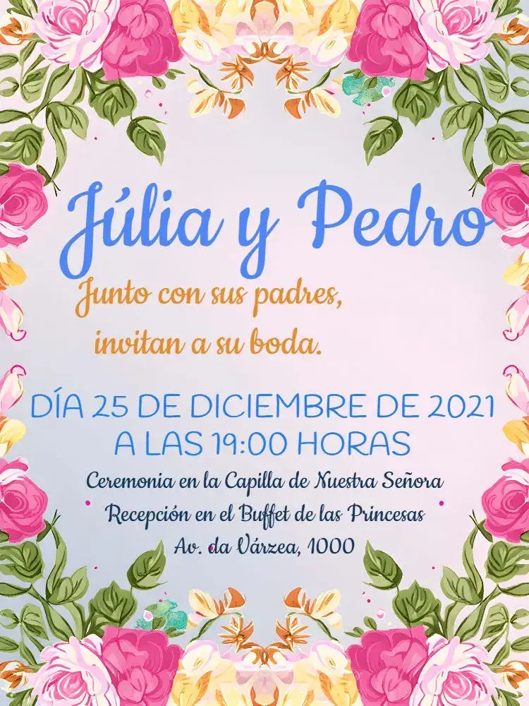 Invitación Boda Floral Digital – tema Boda floral, romántico, elegante, moderno, suave, colorido