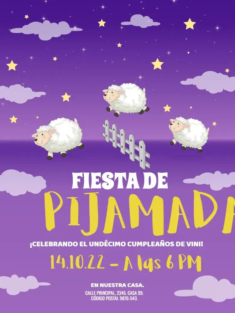 Invitación Fiesta De Pijamas Lúdica – tema Cumpleaños Infantil lúdico, divertido, suave, infantil, colorido, noturno