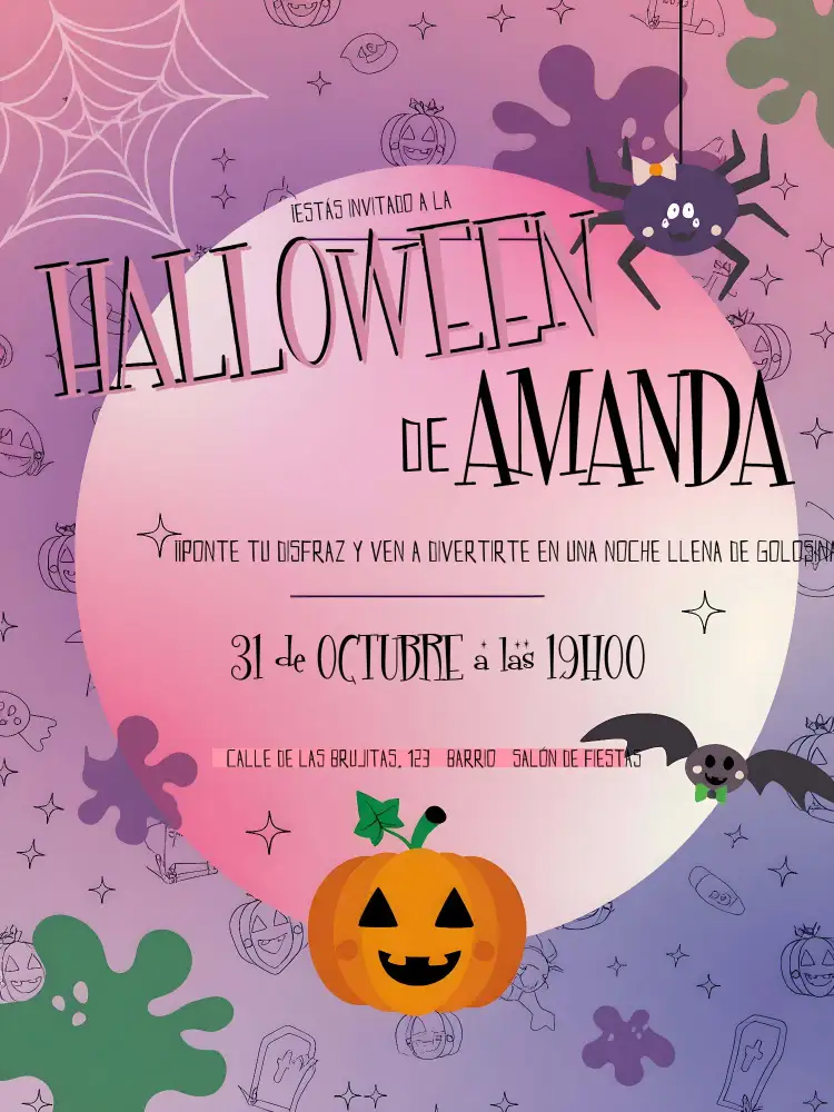 Invitación Fiesta De Halloween Hallowwen – tema Fechas Conmemorativas colores oscuros, elementos góticos, estilo lúdico, ilustraciones de brujas, calabazas decorativas, atmósfera misteriosa