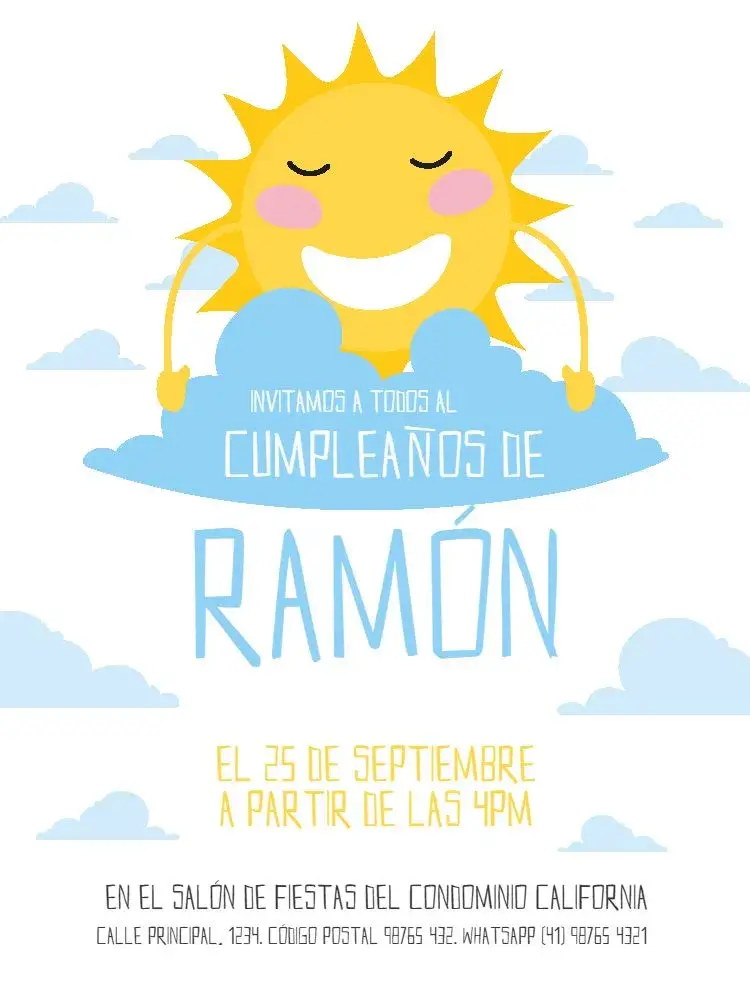 Invitación Rayo De Sol Nubes Fiesta