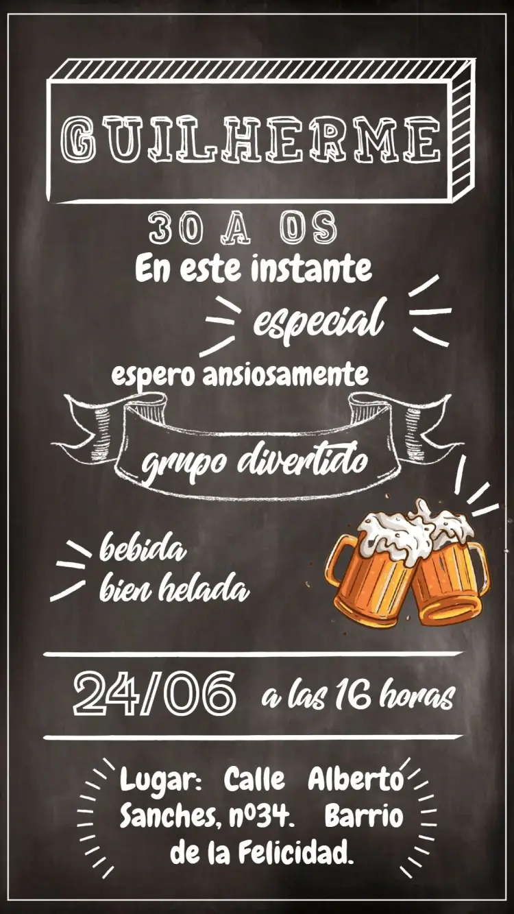 Invitación Boteco Pizarra Negra Negra editable y personalizable