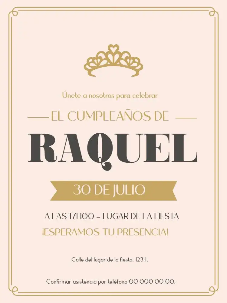 Invitación Realeza Rosa – tema Cumpleaños Infantil rosa, delicado, elegante, infantil, corona, árabe