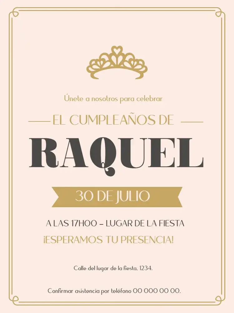 Invitación Realeza Rosa editable y personalizable