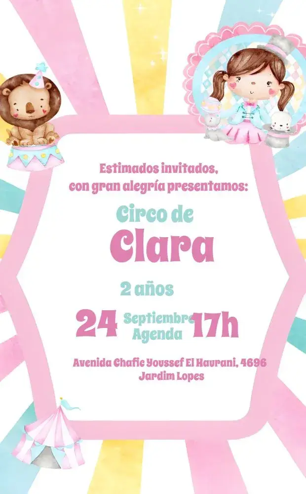 Invitación Circo Rosa Niña