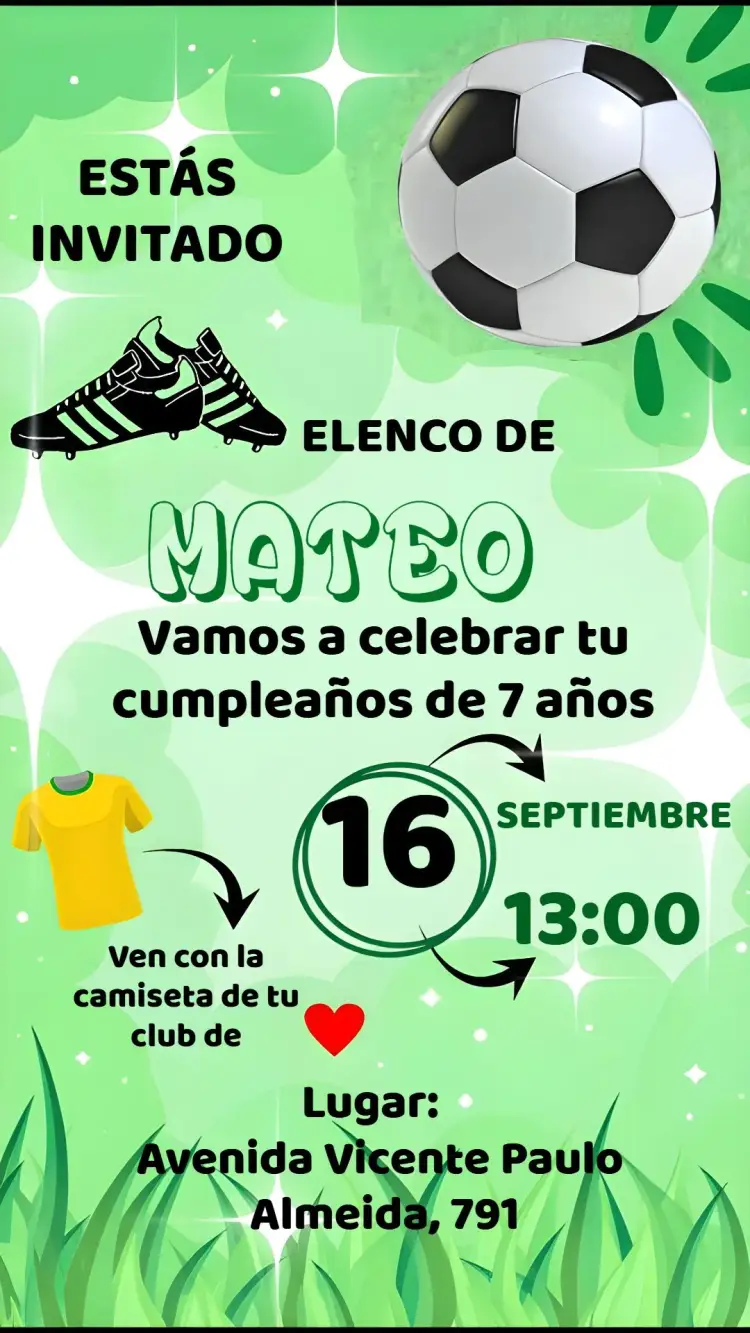 Invitación Fútbol Gol editable y personalizable